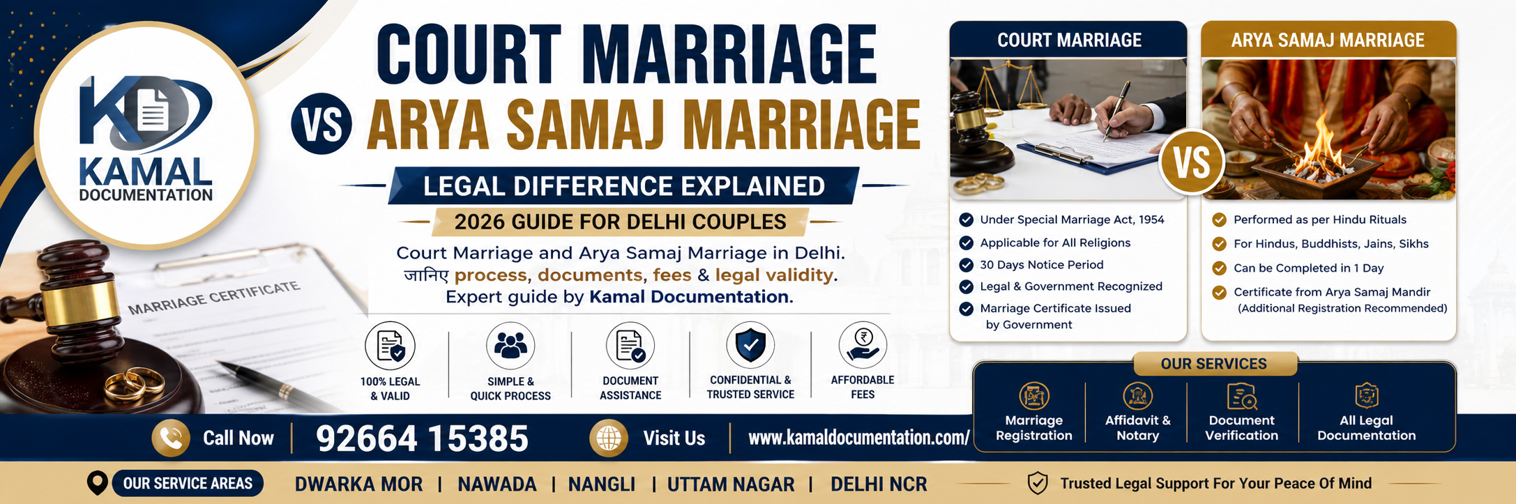 Court Marriage vs Arya Samaj Marriage – Legal Difference Explained (2026 Guide for Delhi Couples)